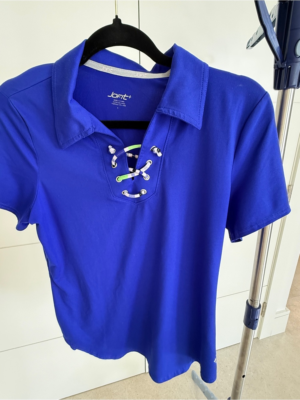 Jofit Royal Blue Lace-Up Golf Polo with Lime Accent, size L